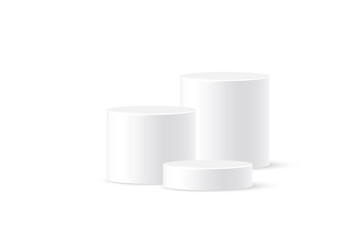 3d podium platform cylinders, white pedestal stages for product presentation or winner
