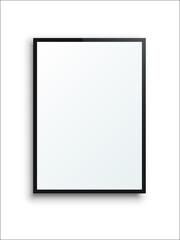 Empty black frame for picture or art photo, 3d rectangle blank panel mockup with shadow