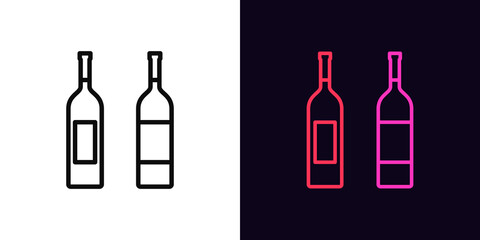 Outline wine bottle icon, with editable stroke. Wine shop sign, alcohol drink pictogram