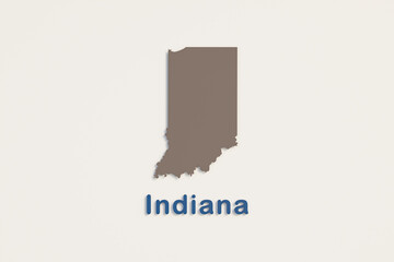 US State Indiana map in brown and the name of state Indiana in blue. US states graphic concept, 3d illustration.
