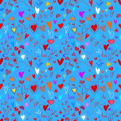 Fototapeta premium Vector seamless love symbol pattern, with stylish hearts and word 