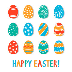 Easter eggs colorful cute hand drawn vector icons set. Vector illustration