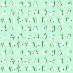 vector floral trendy seamless spring pattern of stylized snowdrops on a blue background.useful for packaging, wrapping paper, textiles, fabrics, wallpapers, tablecloths, backgrounds, web design, print
