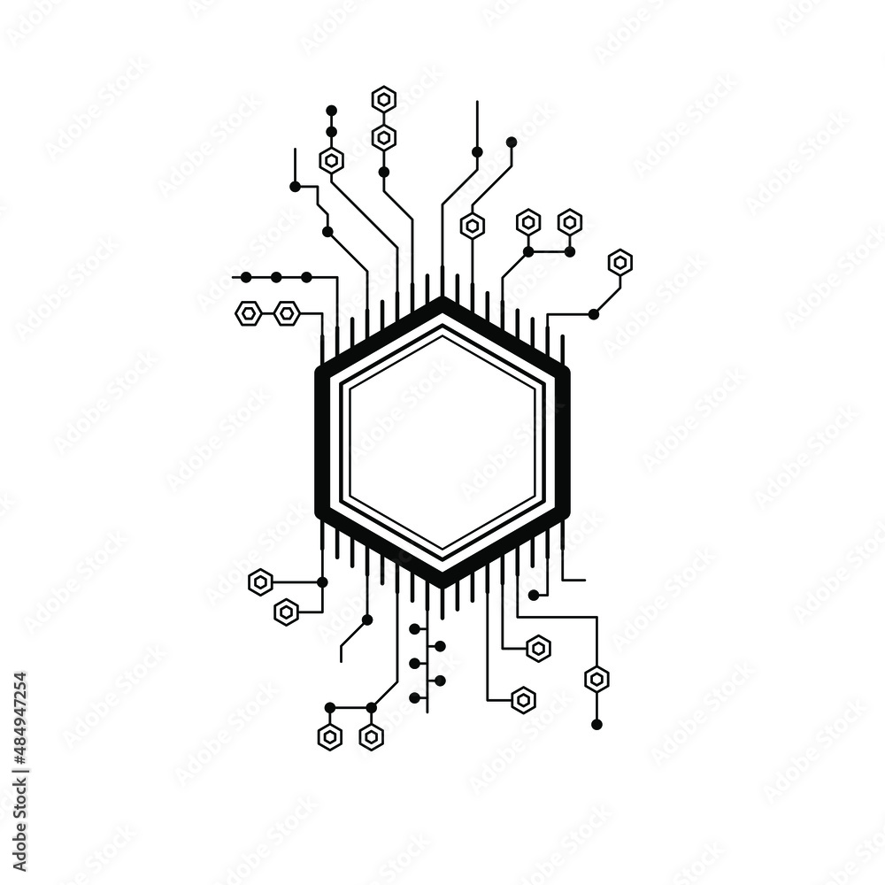 Poster abstract black simple line cpu, computer, technology doodle outline element vector design style sket
