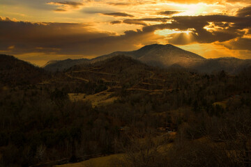 Sun Setting Over Blue Ridge Mountains