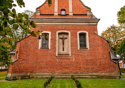 Built in the years 1477-1507 in the Gothic and Neo-Baroque styles, the historic Catholic Church of Our Lady of the Rosary with a belfry in the city of Drobin in Mazovia, Poland.