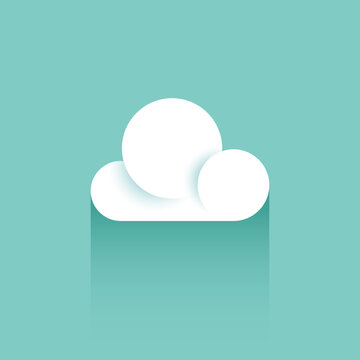 Flat Icon Of Cloud Isolated On Blue Background With Long Shadow. Vector Illustration