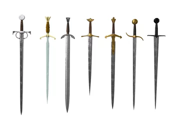 Fotobehang Collection of medieval fantasy swords. 3D rendering isolated on white background. © IG Digital Arts