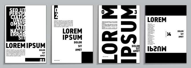 Set of four Lorem Ipsum typographic posters. An abstract and artistic typography design in black and white. - obrazy, fototapety, plakaty