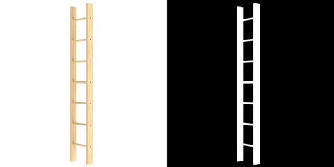 3D rendering illustration of a single straight wood ladder
