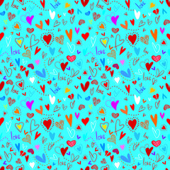 Vector seamless love symbol pattern, with stylish hearts and word "Love"
