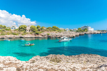 Naklejka premium Mediterranean coast with boats at Cala Marcal - Majorca - 1276