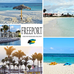 Freeport, Grand Bahama Island. Travel collage - obrazy, fototapety, plakaty