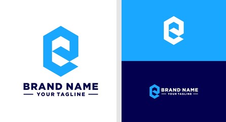 LETTER E LOGO HEXAGONAL TECHNOLOGY EDITABLE