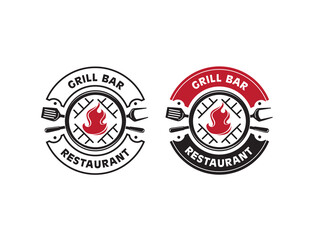 Obraz premium Hot Grill Logo Templates. Restaurant, food concept, hand drawn elements. Vector.