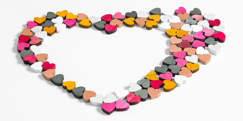 Valentine's Day background. Hearts on white background. Valentine day concept. Flat lay, top view, copy space