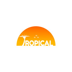 tropical text with coconut tree logo design