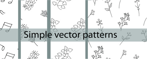 big set seamless vector pattern with boho branches and flowers, note, minimalism,  doodle