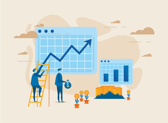 businessmen with statistics templates