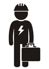 electrician, man with helmet and tool, black vector icon, electrician.eps
