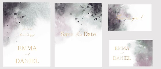 Set of vector watercolour universal backgrounds with  copy space for text. Wedding invitation template