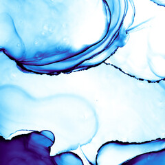 Blue Alcohol Ink. Nautical Chemical Effect. White