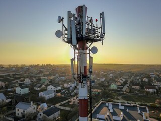 Telecommunication tower of 4G and 5G cellular. Base Station or Base Transceiver Station. Wireless...