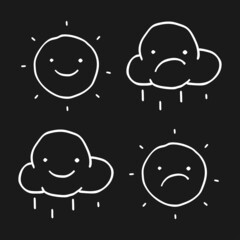 Sketch drawings sun and cloud. Hand drawn. Vector Illustration