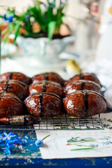 chocolate orange hot cross buns.traditional easter pastries.