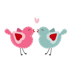 Loving cute birds and pink heart
