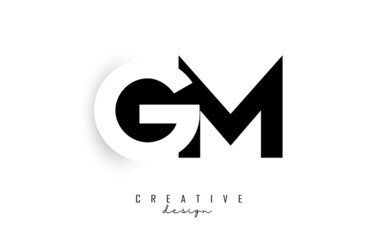 GM letters Logo with negative space design. Letter with geometric typography.