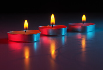 burning colored scented heart shaped candles