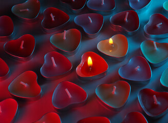 burning colored scented heart shaped candles