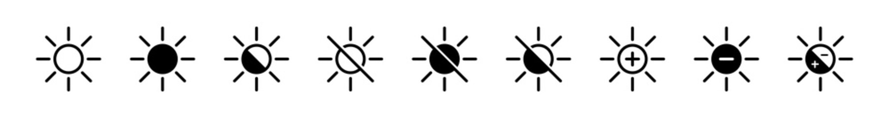 Bright icon. Brightness contrast signs. Bright clarity intensity icons