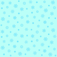 Seamless pattern with snowfall on blue background. Vector illustration for celebration New Year and Christmas. Snowflakes