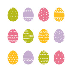 Set of colorful  Easter eggs decorated with dots and stripes. Vector illustration.