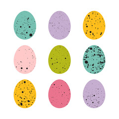 Easter eggs with texture of splatters and blots. Set of colorful Easter eggs.