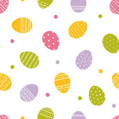 Easter seamless pattern in spring colors. Background with easter eggs and dots.