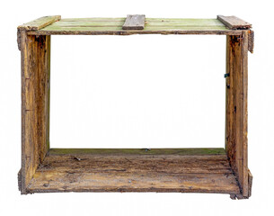 Isolated weather beaten wooden crate.