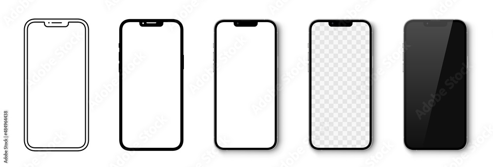 Wall mural realistic models smartphone with transparent screens. smartphone mockup collection. device front vie