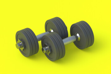 Obraz na płótnie Canvas Dumbbells with heavy plates. Sports equipment. 3d render