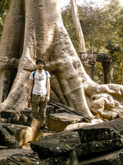 Ruins of an ancient stone temple lost in the Cambodian jungle - Ta Nei of Angkor temples