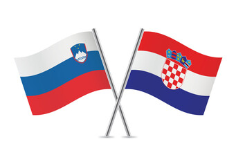 Slovenia and Croatia crossed flags. Slovenian and Croatian flags, isolated on white background. Vector icon set. Vector illustration.
