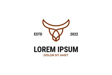 Bull head logo. Abstract stylized cow or bull head with horns icon. Premium logo for steak house, meat restaurant or butchery. Vector illustration.