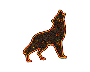 German Shepherd wolf symbol fire icon flames cracks logo illustration