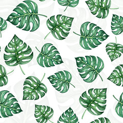 Watercolor pattern monstera leaves