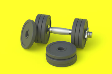 Obraz na płótnie Canvas Dumbbell with heavy plates. Sports equipment. 3d render