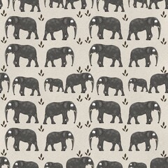Seamless pattern with gray elephants illustration. Funny African animal on beige background. Print for kids fabric, wallpapers, textile, design. 