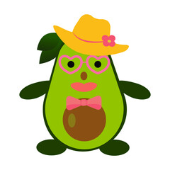 funny avocado cartoon in hat 