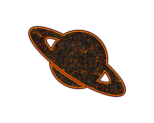 Saturn planet symbol fire icon flames cracks logo illustration
